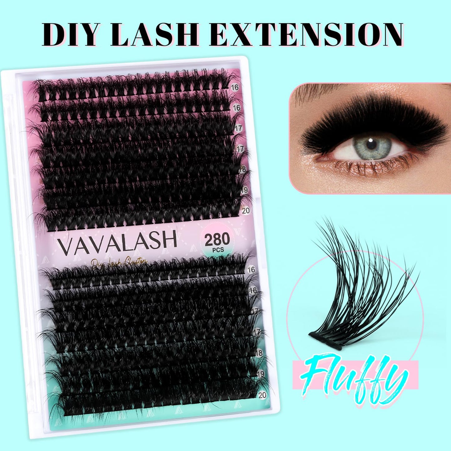 VAVALASH DIY Lash Extension Kit 280 Clusters Individual Lashes Kit 30D 40D 0.07D-10-16mm Lash Clusters, Lash Bond and Seal, Lash Tweezer for DIY Eyelash Extension at Home（Kit-30D+40D-0.07D-10-16MIX）