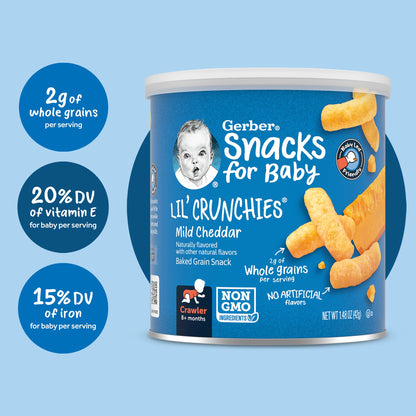 Gerber Snacks for Baby Lil Crunchies, Mild Cheddar, 1.48 Ounce (Pack of 6)