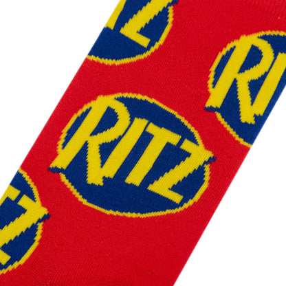 Crazy Socks for Men, Ritz Cracker, Funny Snack Food Novelty Print, Crew, Large