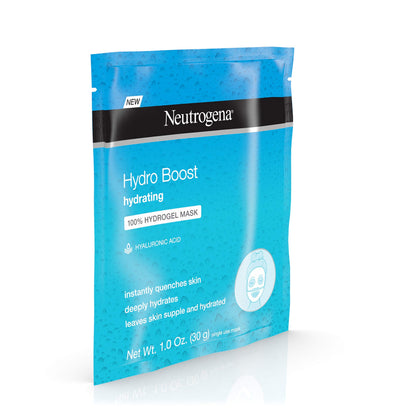 Neutrogena Hydro Boost Moisturizing & Hydrating 100% Hydrogel Sheet Face Mask for Dry Skin with Hyaluronic Acid, Gentle & Non-Comedogenic, 1 Ounce (Pack of 12)