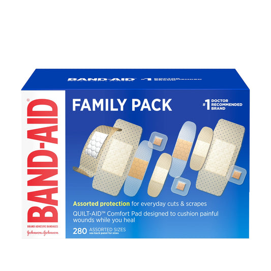 Band-Aid Brand Adhesive Bandages Family Variety Pack, Sheer & Clear Flexible Sterile Individually Wrapped Bandages for First Aid Wound Care for Minor Cuts & Scrapes, Assorted Sizes, 280 ct