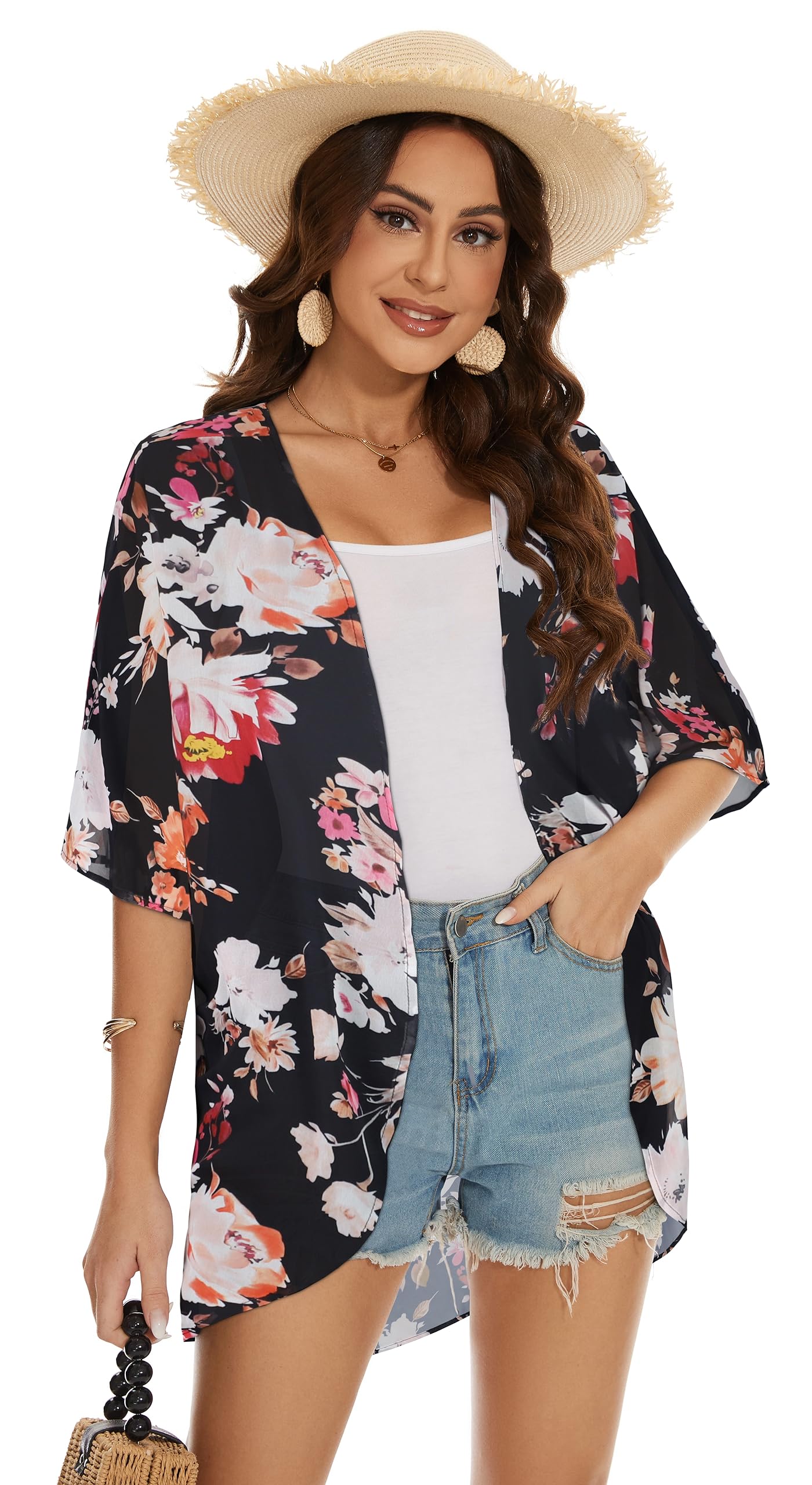 Womens Kimono Beach Cover Up Chiffon Cardigan Floral Tops Loose Capes