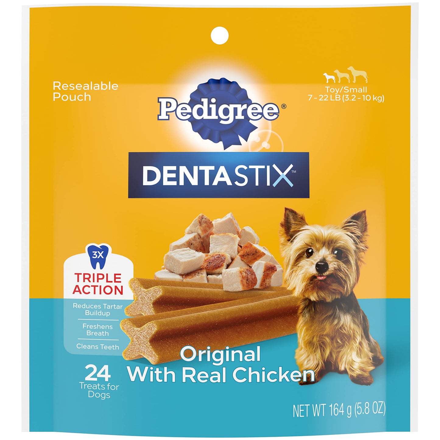 PEDIGREE DENTASTIX Dual Flavor Small Dog Dental Treats, Bacon & Chicken Flavors Dental Bones, 5.08 oz. Pack (24 Treats)