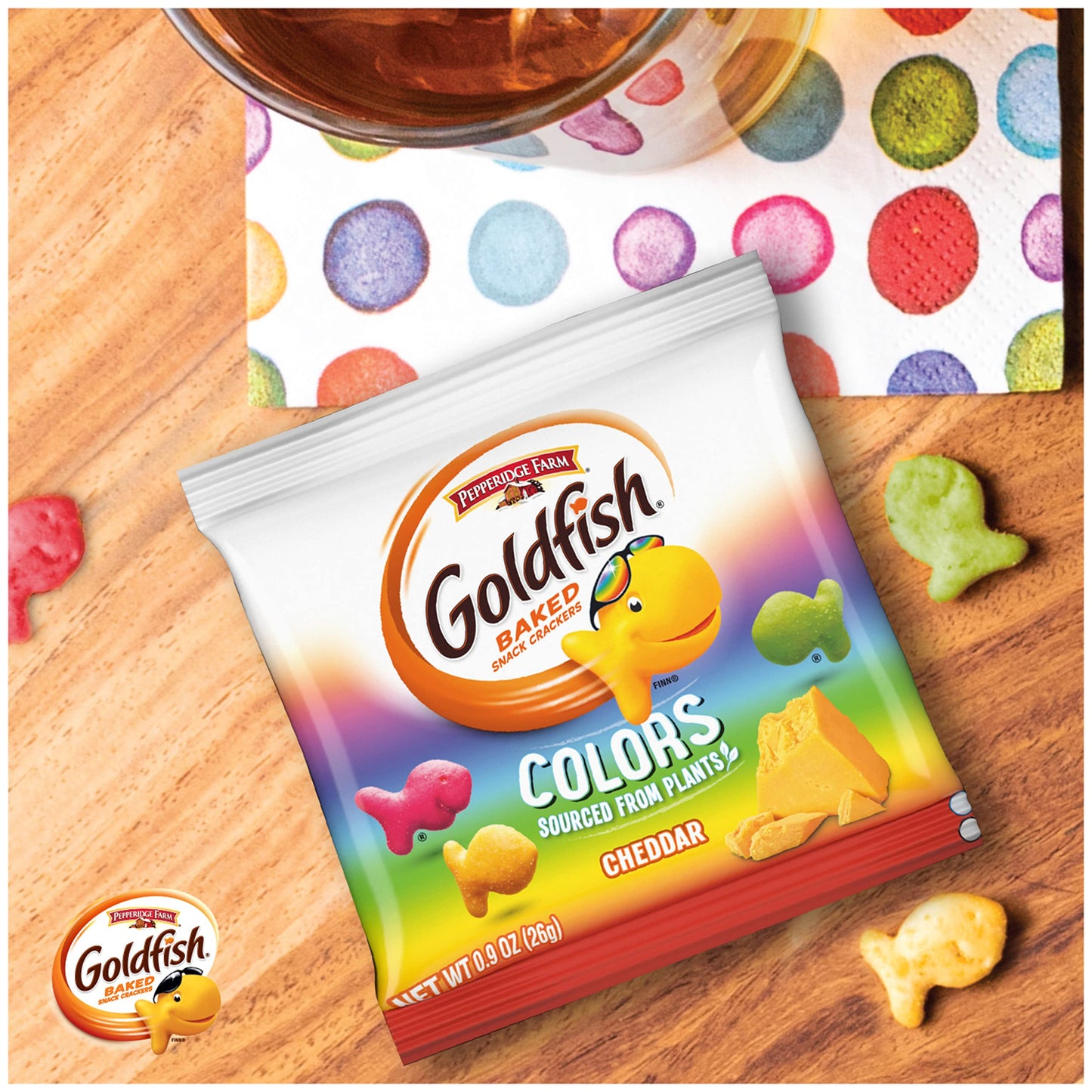 Goldfish Colors Cheddar Crackers, Snack Pack, 0.9 oz, 9 CT Multi-Pack Tray (Pack of 2)