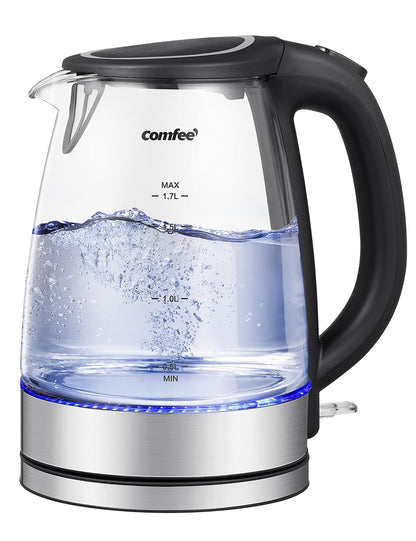 COMFEE' Stainless Steel Electric Kettle, 1.7 Liter Tea Kettle Electric & Hot Water Kettle, 1500W Fast Boil with LED Light, Auto Shut-Off and Boil-Dry Protection