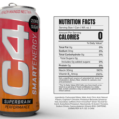 C4 Smart Energy Drink – Boost Focus and Energy with Zero Sugar, Natural Energy, and Nootropics - 200mg Caffeine - Cherry Berry Lime (12oz Pack of 12)