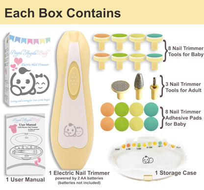 Royal Angels Baby Nail File 21 in 1, Safe Electric Baby Nail Buffer, Extra 13 Replacement Tools, Baby Nail Kit, Baby Nail Trimmer, Newborn Toddler Toes and Fingernails Clipper, Trim and Polish (Blue)