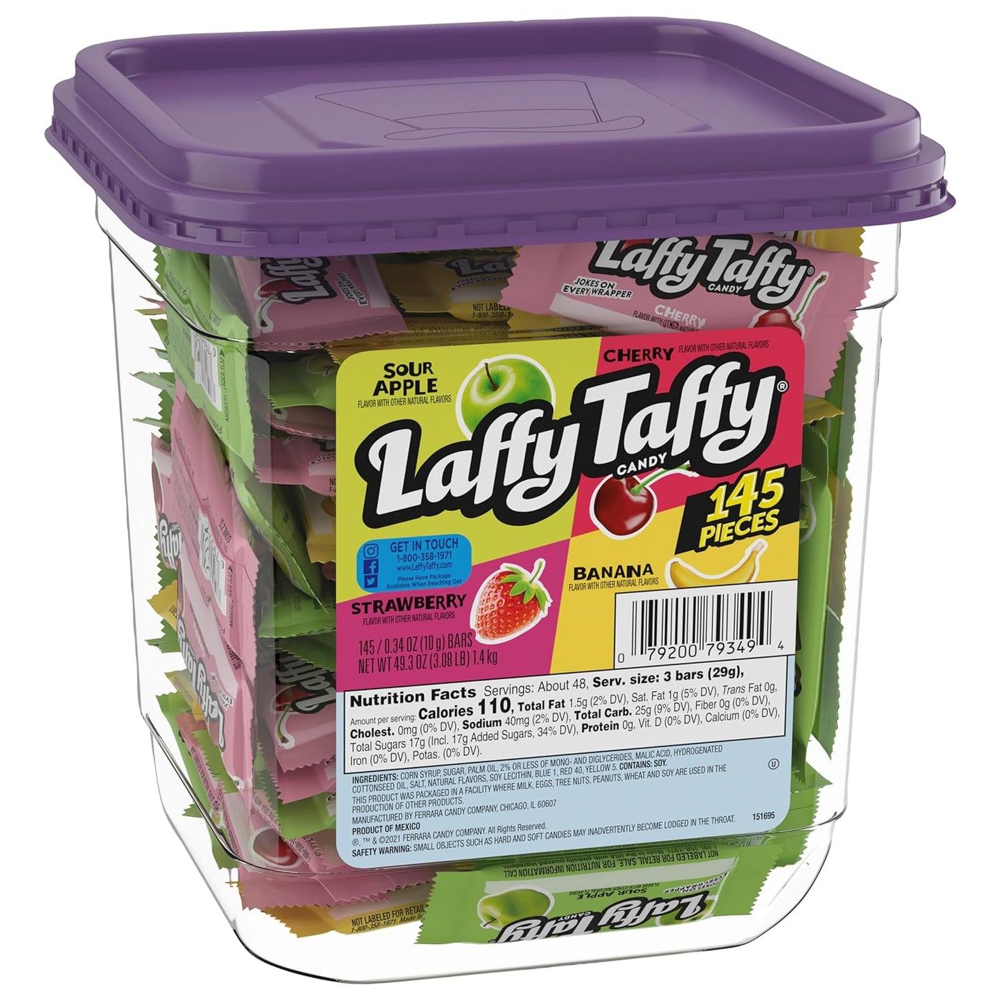 Laffy Taffy Candy, Assorted Fruit Flavored Taffy Candy, Sour Apple, Cherry, Strawberry & Banana Flavors (145 Pieces)