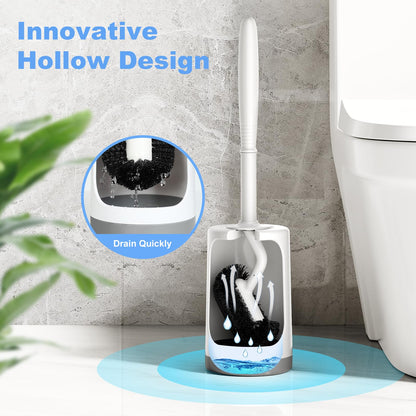 HAMITOR Toilet Bowl Brush Holder Set: Curved Design with Holder for Deep Cleaning Under Rim - Compact Hidden Scrubber for Small Space - Modern RV Bathroom Accessories - White