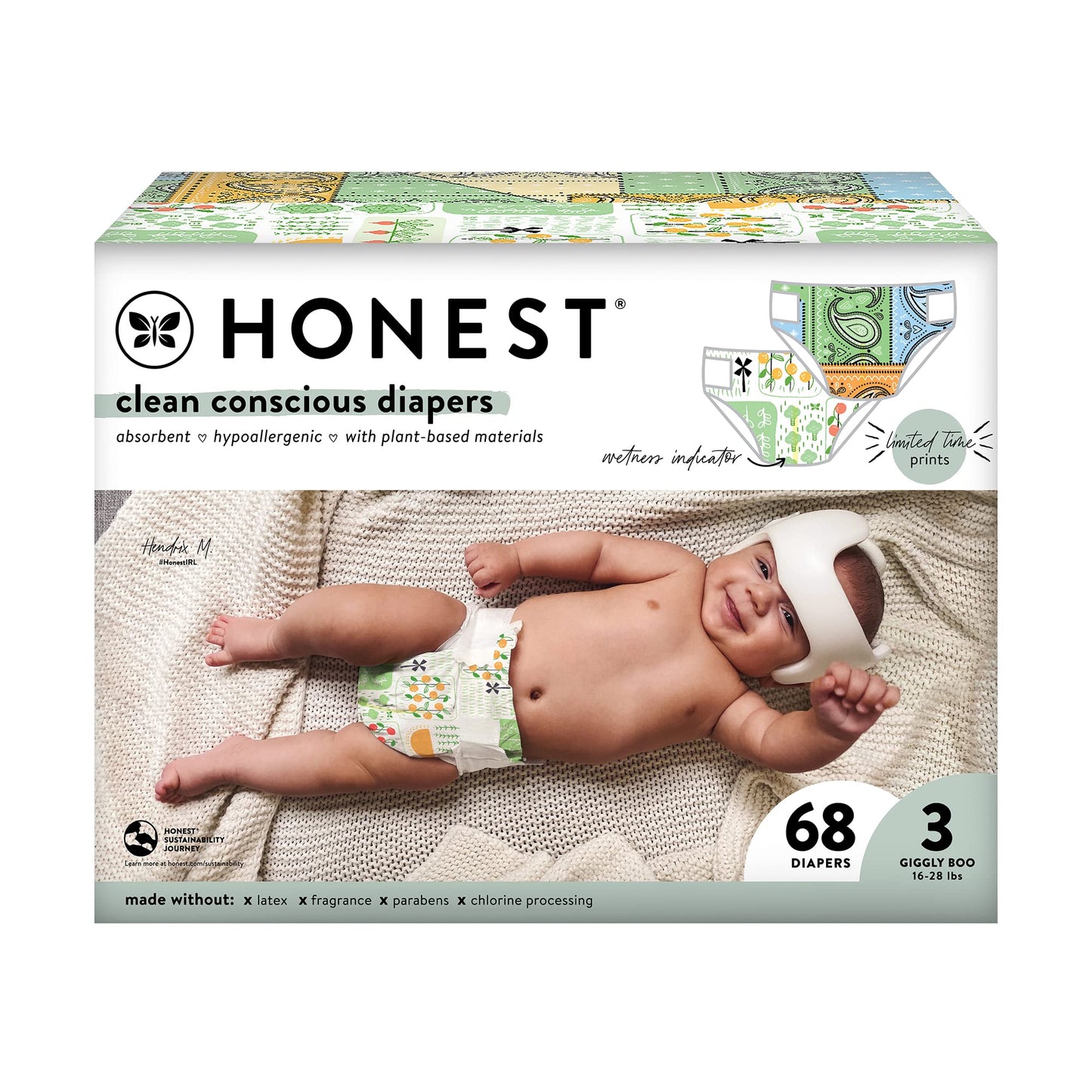 The Honest Company Clean Conscious Diapers | Plant-Based, Sustainable | Above It All + Pandas | Club Box, Size Newborn, 72 Count