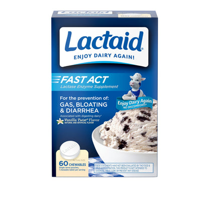 Lactaid Fast Act Lactose Intolerance Chewables with Enzymes, Vanilla Twist, 32 Count