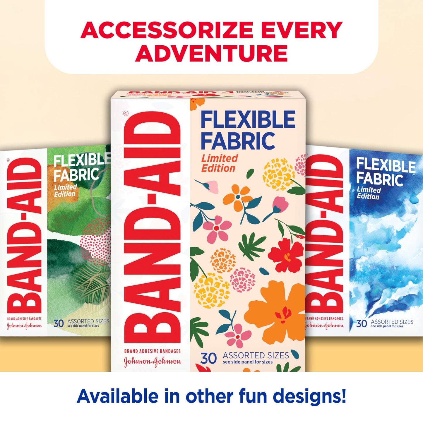 Band-Aid Brand Flexible Fabric Bandages, Wildflower, Assorted, 30 ct