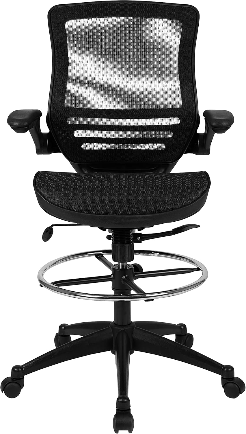 Flash Furniture Waylon Mid-Back Swivel Office Chair with Adjustable Foot Ring, Lumbar Support, and Seat Height, Ergonomic Mesh Executive Chair with Armrests, Black