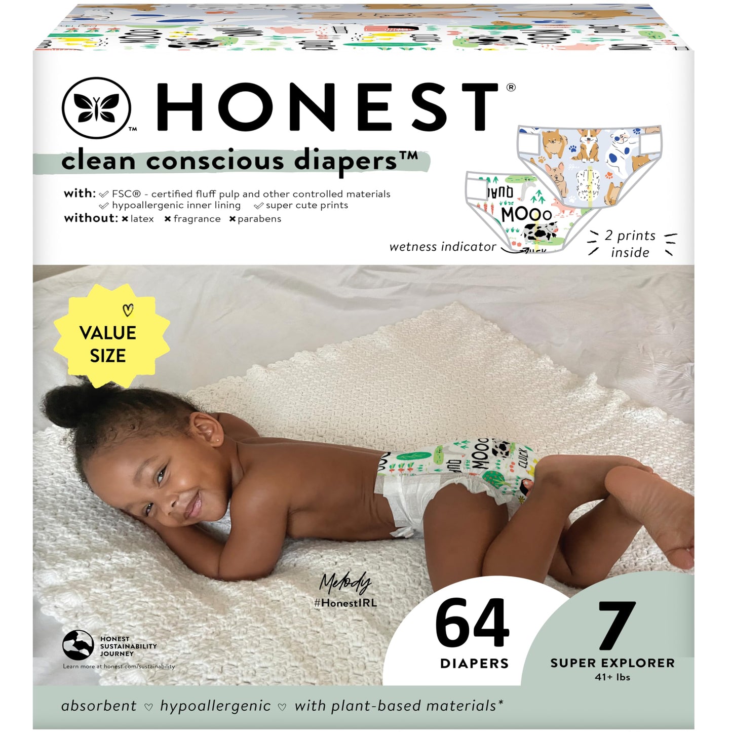 The Honest Company Clean Conscious Diapers | Plant-Based, Sustainable | Above It All + Pandas | Club Box, Size Newborn, 72 Count