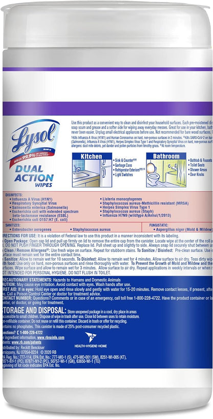 Lysol Dual Action Disinfectant Wipes, Multi-Surface Antibacterial Scrubbing Wipes, For Disinfecting and Cleaning, Citrus Scent, 75ct