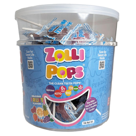 Zollipops Clean Teeth Pops, Anti Cavity Lollipops, Delicious Assorted Flavors, 1 LB Tub