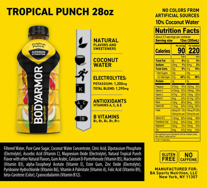 BODYARMOR Sports Drink Sports Beverage, Strawberry Banana, Coconut Water Hydration, Natural Flavors With Vitamins, Potassium-Packed Electrolytes, Perfect For Athletes, 12 Fl Oz (Pack of 8)