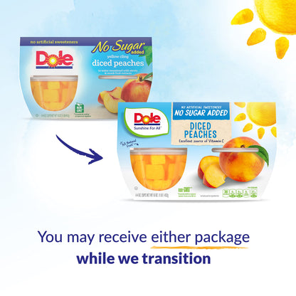 Dole Fruit Bowls Diced Peaches in 100% Juice Snacks, 4oz 12 Total Cups, Gluten & Dairy Free, Bulk Lunch Snacks for Kids & Adults