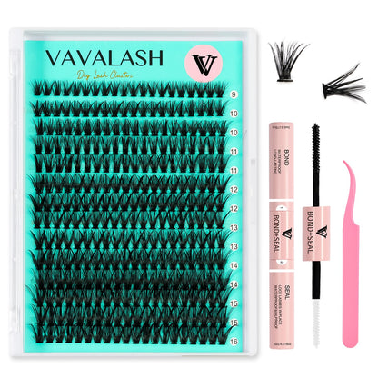 VAVALASH DIY Lash Extension Kit 280 Clusters Individual Lashes Kit 30D 40D 0.07D-10-16mm Lash Clusters, Lash Bond and Seal, Lash Tweezer for DIY Eyelash Extension at Home（Kit-30D+40D-0.07D-10-16MIX）