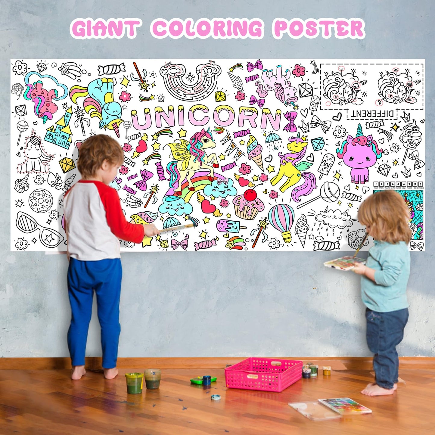 PADTIC Giant Coloring Poster,30x72Inch Happy Birthday Drawing Paper Coloring Tablecloth,DIY Birthday Activity Poster Table Cover,Kids Art Crafts Coloring Mat,Home Classroom Birthday Party Suppiles