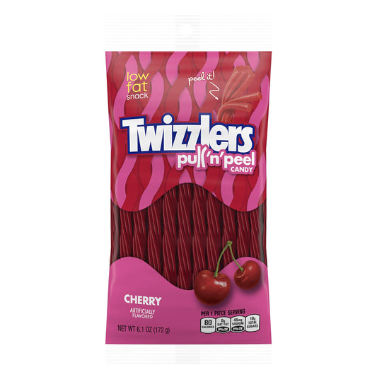 TWIZZLERS PULL 'N' PEEL Cherry Flavored Licorice Style, Low Fat Candy Bag, 14 oz