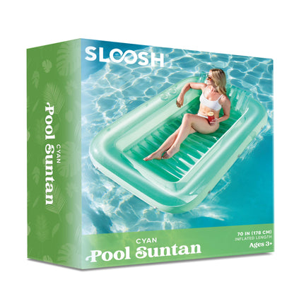 Sloosh Inflatable Tanning Pool Lounge Float, 70" x 46" Suntan Tub Raft Floatie, Tanning Pool with Pillow, Personal Pool Lounger for Adult Summer Water Party, L-Blue