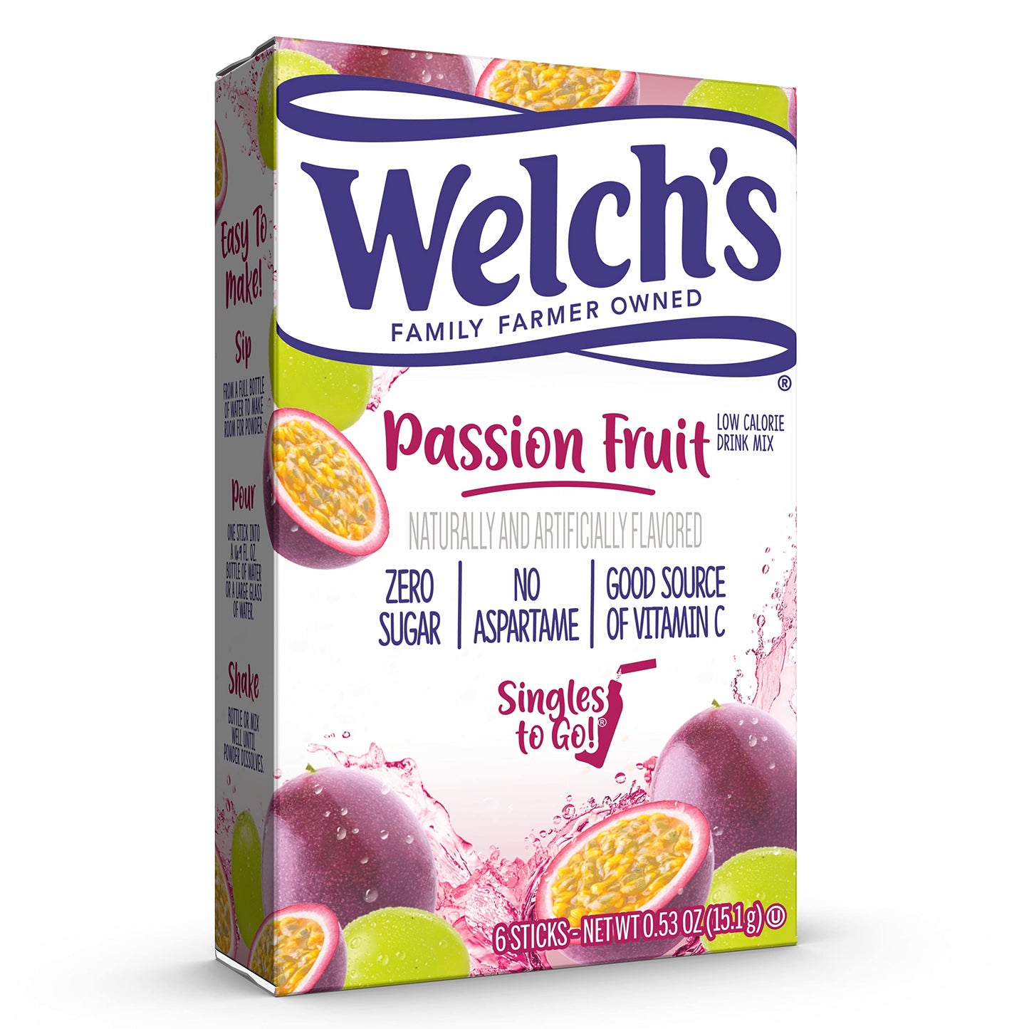 Welch's Singles To Go Variety Pack, Watertok Powdered Drink Mix, Includes 4 Flavors, Grape, Passion fruit, Strawberry Peach, Cherry Pomegranate, 1 Box (30 Servings)