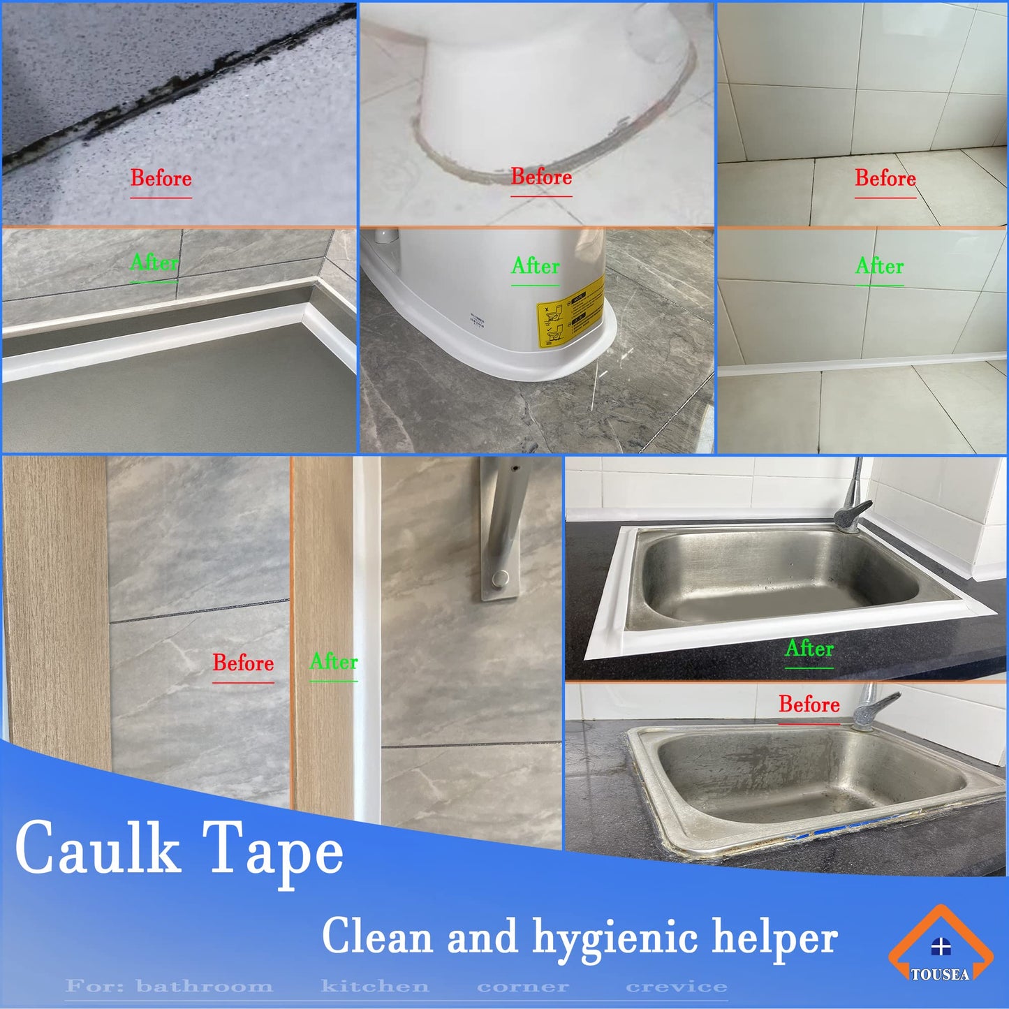 White Caulk Tape Waterproof Self Adhesive,, Toilet Caulk Sealant Tape, Bathtub Caulk Sealing Strip Tape for Bathroom Caulking Tape Shower Caulk