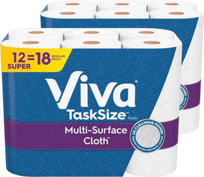 Viva Multi-Surface Cloth Paper Towels, Task Size - 12 Super Rolls (2 Packs of 6) - 81 Sheets Per Roll