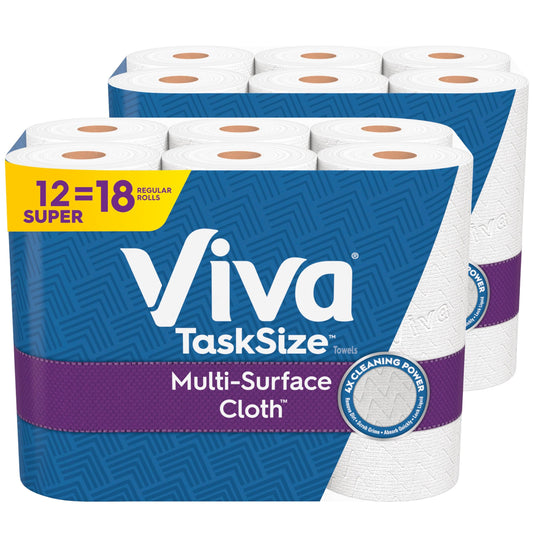 Viva Multi-Surface Cloth Paper Towels, Task Size - 12 Super Rolls (2 Packs of 6) - 81 Sheets Per Roll