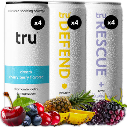 Tru Dream Seltzer, Sleep Aid Calming Drinks with Magnesium, Tart Cherry Fruit Juice Flavored Sparkling Water, Caffeine Free, Kosher, Gluten Free, Vegan, Low Calories, No Sugar Added Beverages, 12oz (Pack of 12)