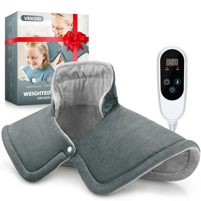 Heating Pad for Neck and Shoulders and Back, Christmas Birthday Gifts for Women Mom Mother, Weighted Neck Heating Pad for Back Pain Relief, Heating Pads Large, 6 Heat Settings 4 Auto-Off,17"x23" Blue