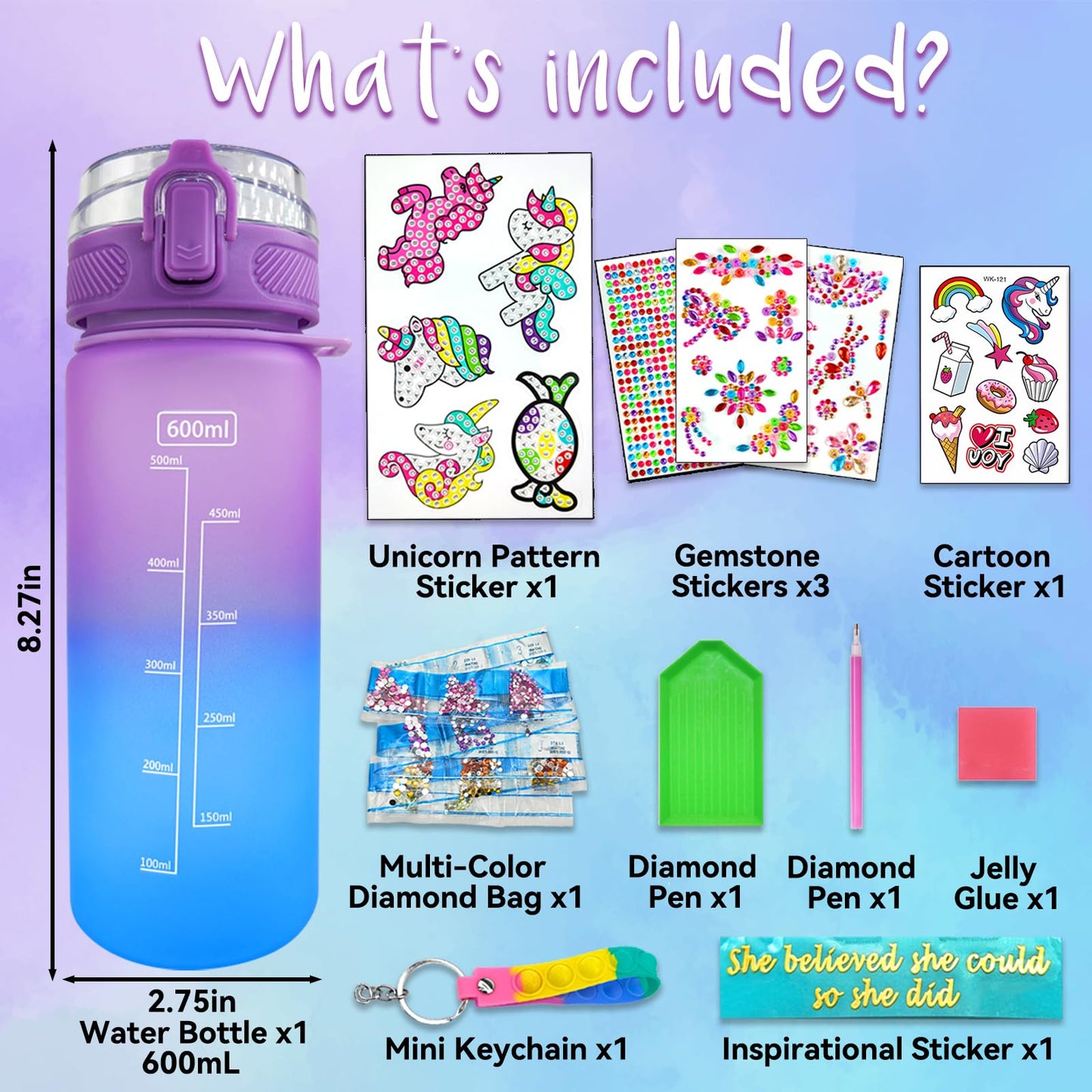 EDsportshouse Decorate Your Own Water Bottle Kits for Girls Age 4-6-8-10,Mermaid Painting Crafts,Fun Arts and Crafts Gifts Toys for Girls Birthday Christmas(Mermaid)