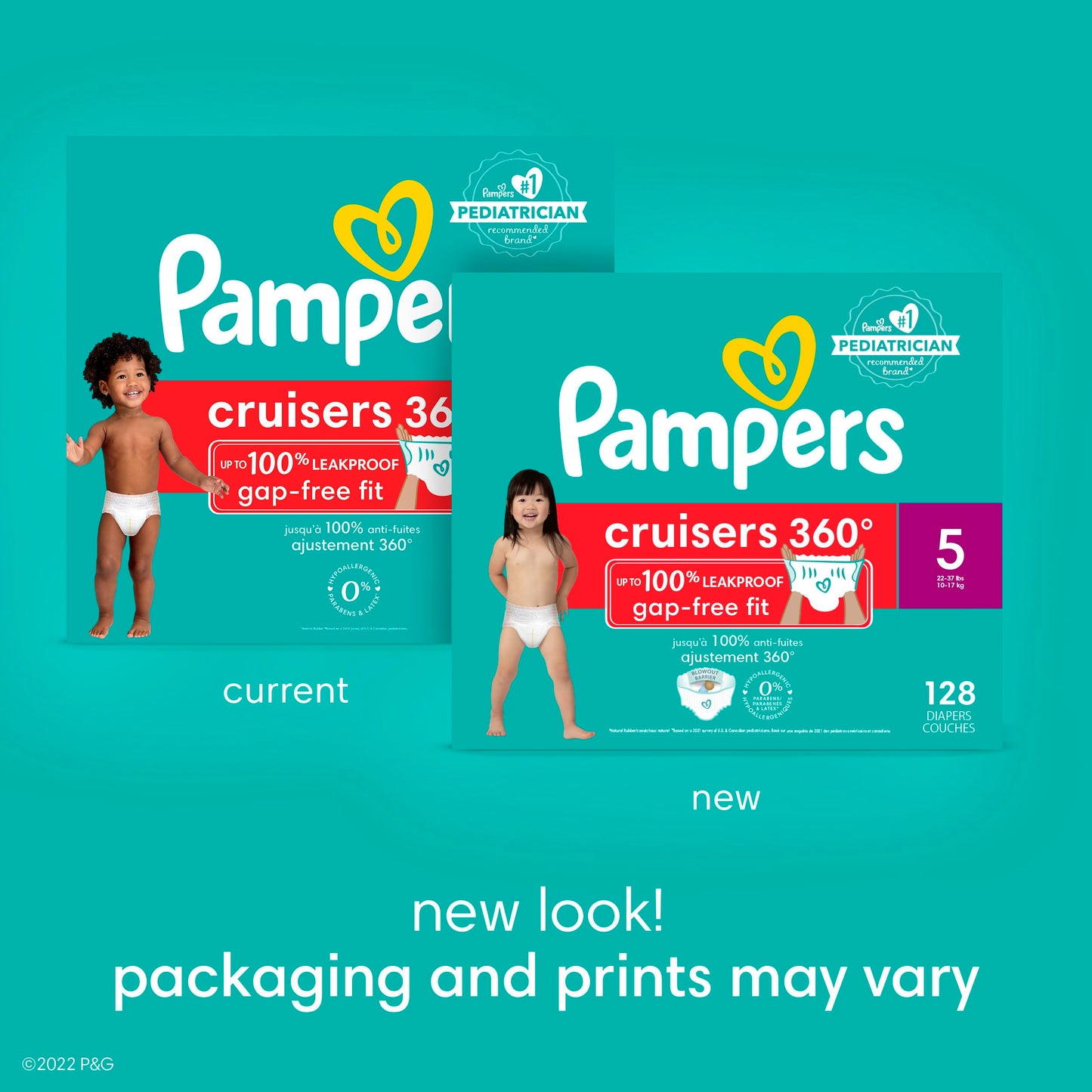 Pampers Cruisers 360 Diapers - Size 5, One Month Supply (128 Count), Pull-On Disposable Baby Diapers, Gap-Free Fit