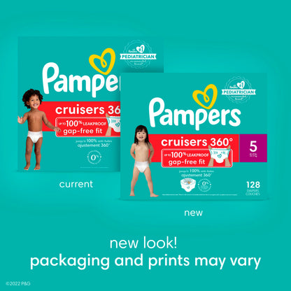 Pampers Cruisers 360 Diapers - Size 5, One Month Supply (128 Count), Pull-On Disposable Baby Diapers, Gap-Free Fit