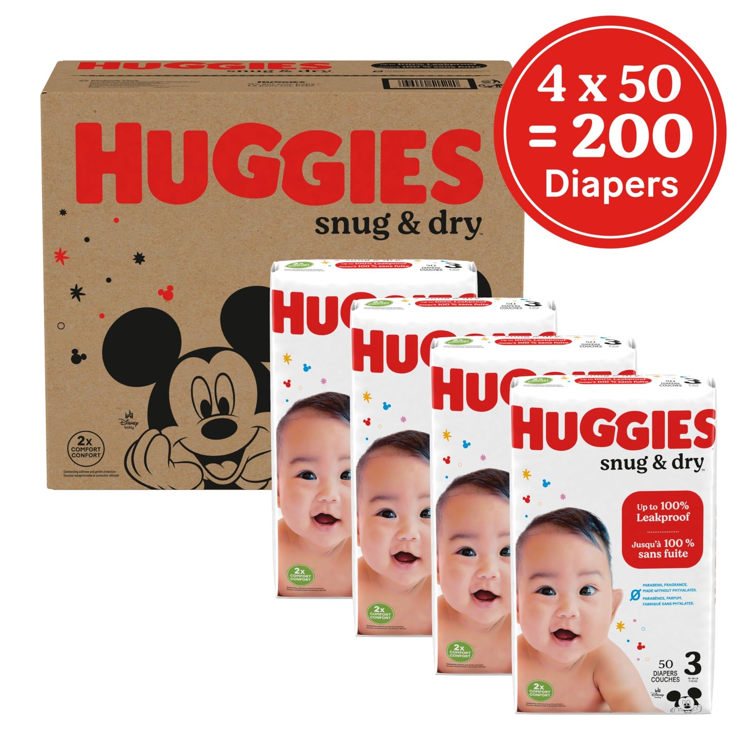 Huggies Size 2 Diapers, Snug & Dry Baby Diapers, Size 2 (12-18 lbs), 100 Count, Packaging May Vary