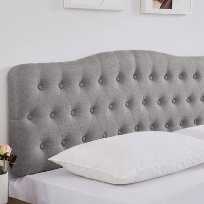 Upholstered Queen Headboard, Button Diamond Tufted Headboard with Adjustable Height and Solid Wood Leg, Linen Fabric Padded Headboard for Queen Size Bed, Mordern Head Board, Grey