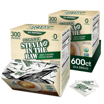 Stevia In The Raw Organic Stevia Sweetener Packets, 300 Ct, Zero Calorie Stevia Sugar Substitute Packets, No Erythritol or Artificial Flavors, USDA Organic, Non-GMO Project Verified, Vegan