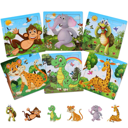 NASHRIO Wooden Puzzles for Toddlers 2-5 Years Old(Set of 6), 9 Pieces Preschool Educational and Learning Animal Jigsaw Puzzle Toy Gift Set for Boys and Girls