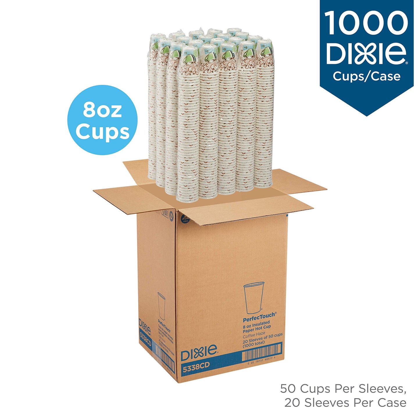 Dixie PerfecTouch 12 Oz Insulated Paper Hot Coffee Cup by GP PRO (Georgia-Pacific), Coffee Haze, 5342DX, 500 Count (25 Cups Per Sleeve, 20 Sleeves Per Case)