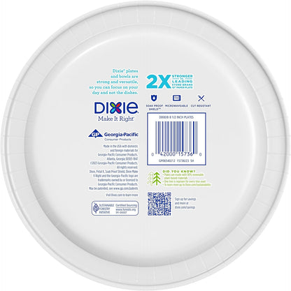 Dixie Medium Paper Plates, 8.5 Inch, 90 Count, 2X Stronger*, Microwave-Safe, Soak-Proof, Cut Resistant, Disposable Plates For Everyday Breakfast, Lunch, & Dinner Meals