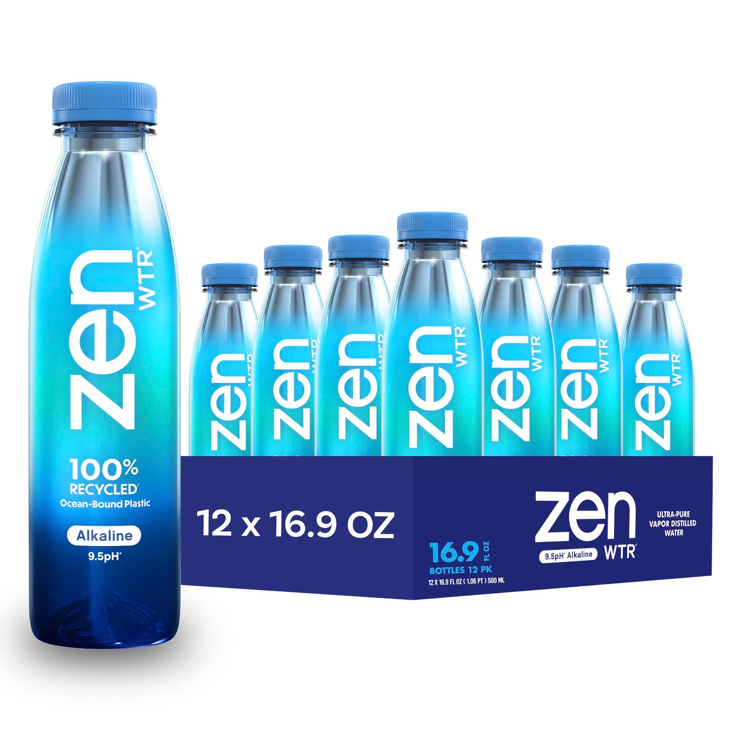 ZenWTR Ultra-Pure, Vapor Distilled Water, 16.9 Oz (Pack of 12) Bottled Water, 9.5 pH Alkaline Water with Electrolytes for a Crisp, Refreshing Taste