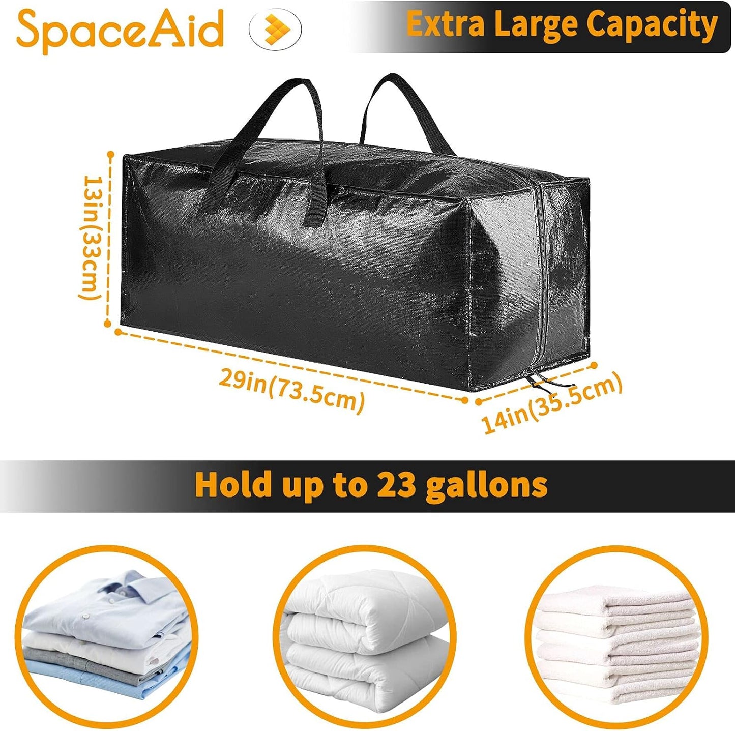 SpaceAid Heavy Duty Moving Bags, Extra Large Storage Totes W/Backpack Straps Strong Handles & Zippers, Alternative to Moving Boxes, Packing & Moving Supplies, Black (8 Pack)