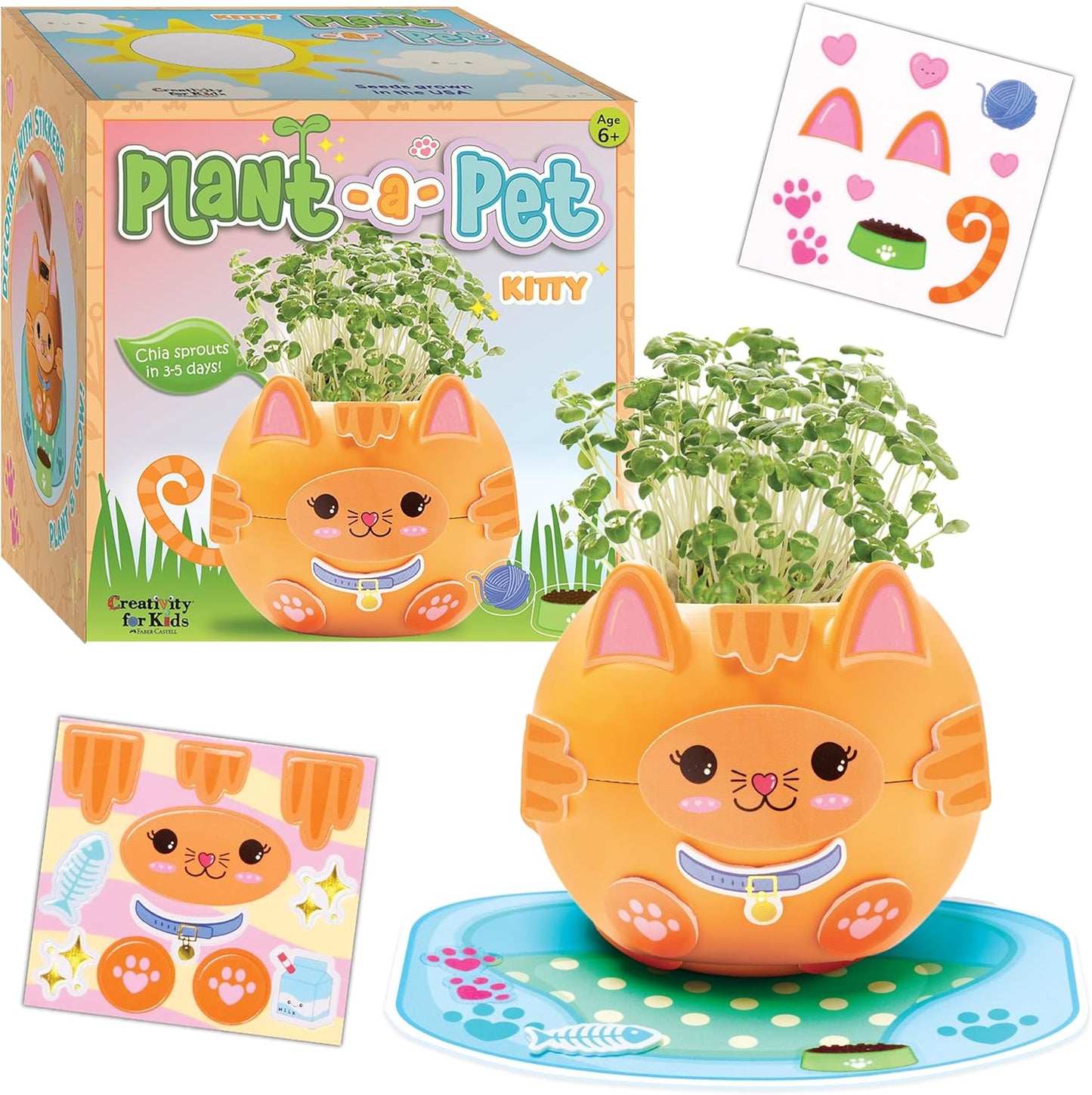 Creativity for Kids Plant-A-Pet: Kitty - Arts and Crafts for Kids Ages 6-8+, Gifts for Girls and Stocking Stuffers for Kids, Boy and Girl Toys, Chia Seed Plant Pet for Kids