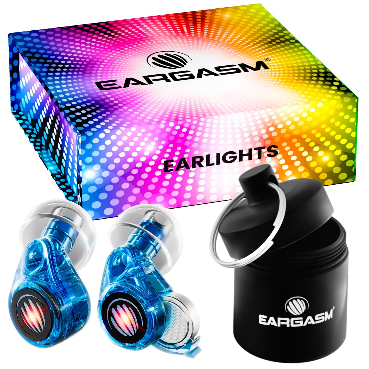 Eargasm High Fidelity Earplugs with Blue Filters - Reusable Noise Reduction Hearing Protection Ear-Plugs with Carrying Case for Concerts, Festivals, Raves, Musicians, Live Music, Sporting Events