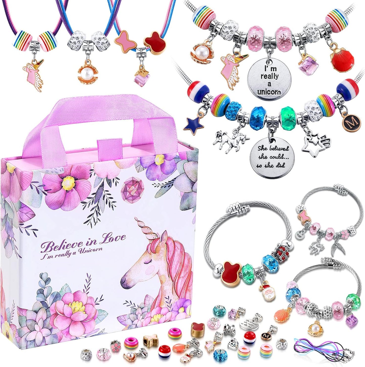 COO&KOO Charm Bracelet Making Kit, A Unicorn Girls Toy That Inspires Creativity and Imagination, Crafts for Ages 8-12 with Jewelry Making & Art Kit Perfect Gifts, Self-Expression!