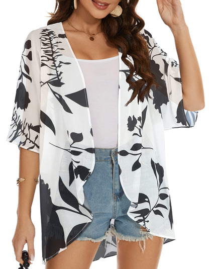 Womens Kimono Beach Cover Up Chiffon Cardigan Floral Tops Loose Capes