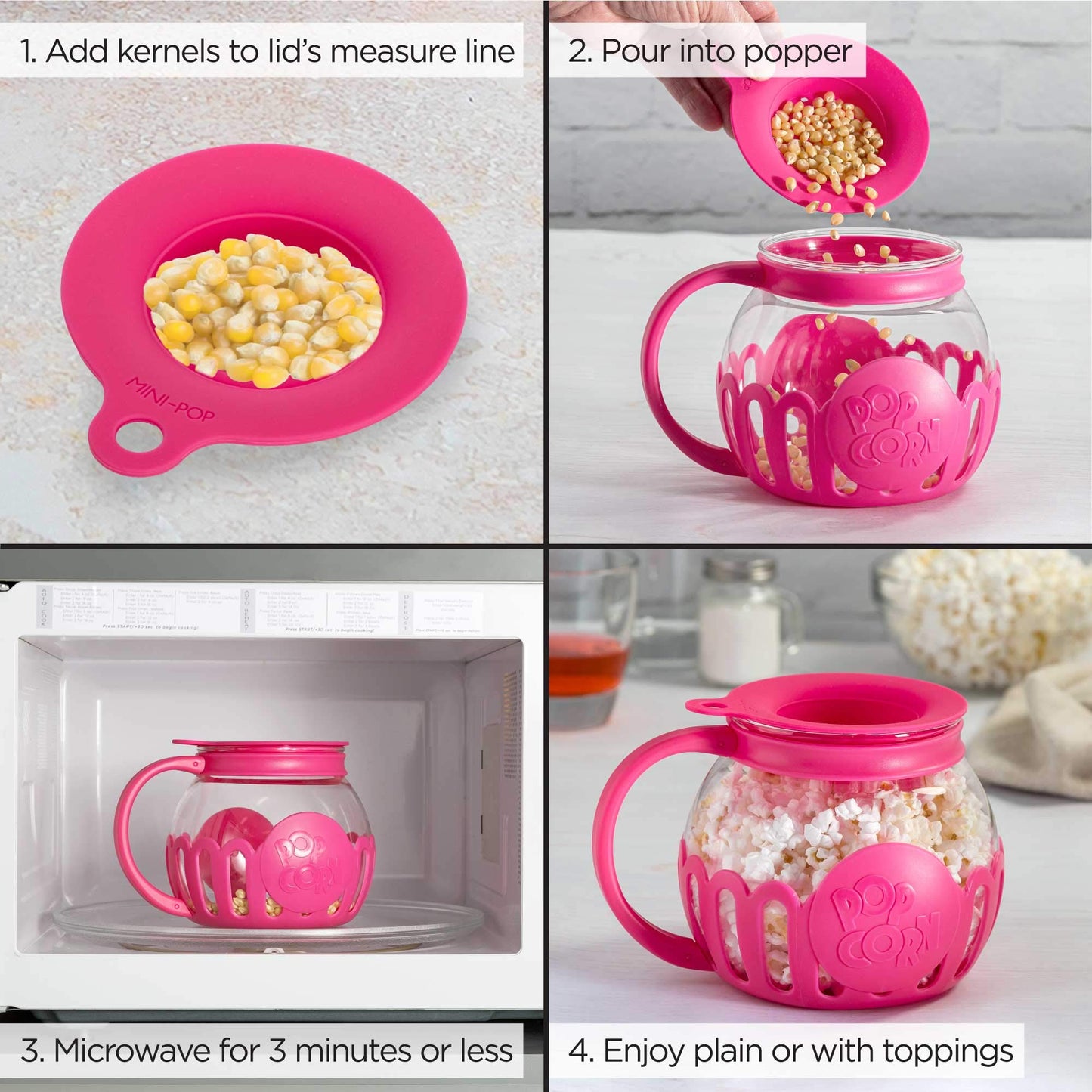 Ecolution Patented Micro-Pop Microwave Popcorn Popper with Temperature Safe Glass, 3-in-1 Lid Measures Kernels and Melts Butter, Made Without BPA, Dishwasher Safe, 3-Quart, Aqua