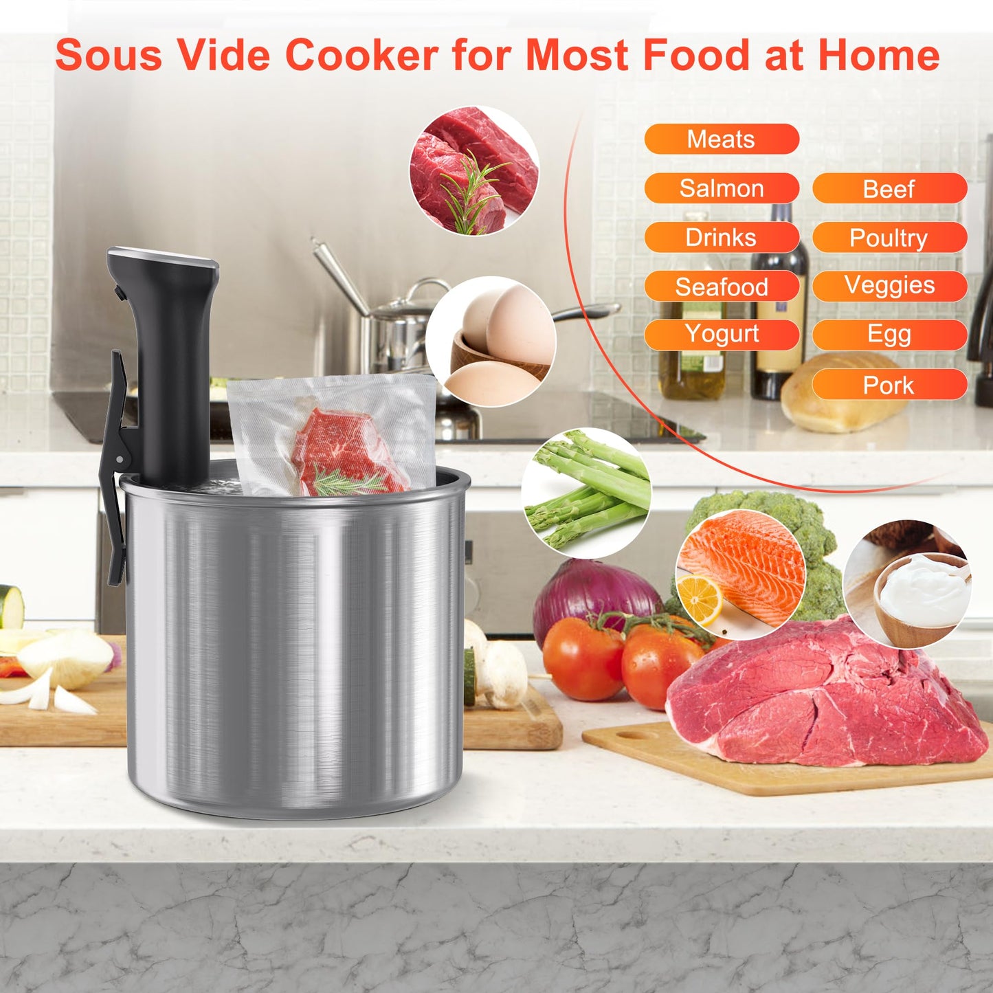 Sous Vide Machine, Sous Vide Cooker 1100W, Immersion Circulator Precisional Cooker with Touch Control, Accurate Temperature, Fast Heating, Time Control, Ultra-quiet, IPX7 Waterproof