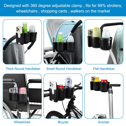 Accmor Stroller Cup Holder with Phone Holder, Bike Cup Holder, Universal Cup Holder for Uppababy Nuna Doona Strollers, 2-in-1 Cup Phone Holder for Stroller, Bike, Wheelchair, Walker, Scooter